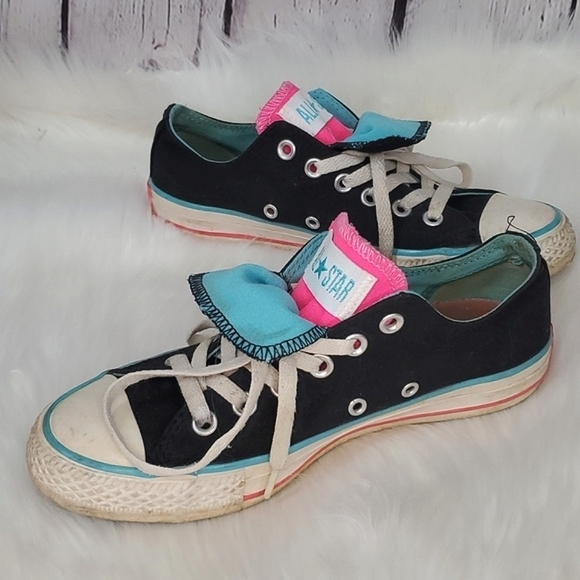 Y2K Converse All-Star Chuck Taylor Dual Tongues Black Pink Blue Womens Size 5 - Picture 9 of 17
